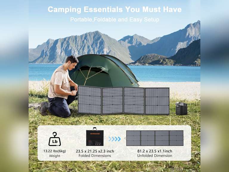 220W Portable Solar Panel, Lightweight Foldable 40V Solar Panels Complete with an Adjustable Kickstand, IP67 Waterproof Charger for Outdoor Camping, Portable Power Station, Motorhome, RV 177