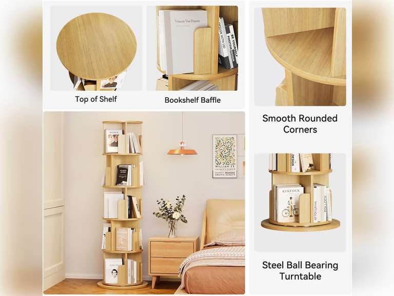 (Similar model). MXV Rotating Bookshelf, Display 5-Tier Floor Standing Rotating Bookcase, Storage Rack Multi-Functional Bookshelf Organizer for Bedroom, Study Room and Living Room 90