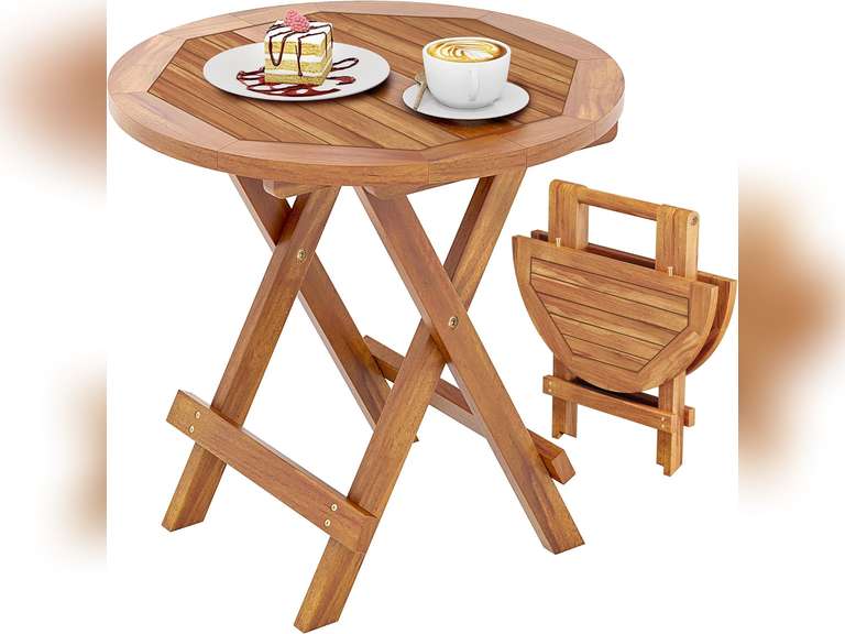 YITAHOME Teak Wood Outdoor Side Table, Patio Folding Round End Table with Metal Buckles and X-Frame, Outdoor Bistro Table Ideal for Backyard Patio Garden Living Room Kitchen, Easy to Carry 41