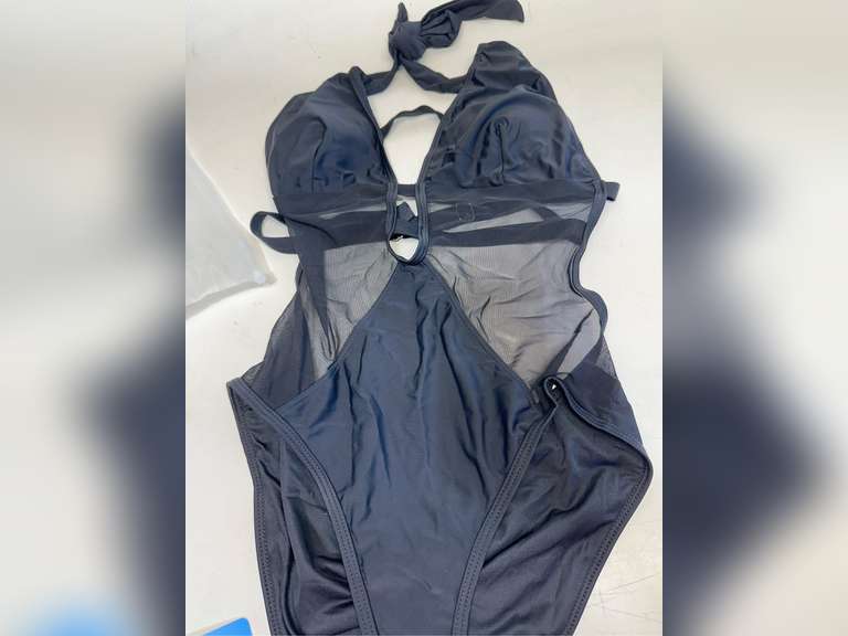 CUPSHE Women's One Piece Swimsuit Bathing Suit Deep V Neck Halter Back Tie Mesh Swimwear size M 40