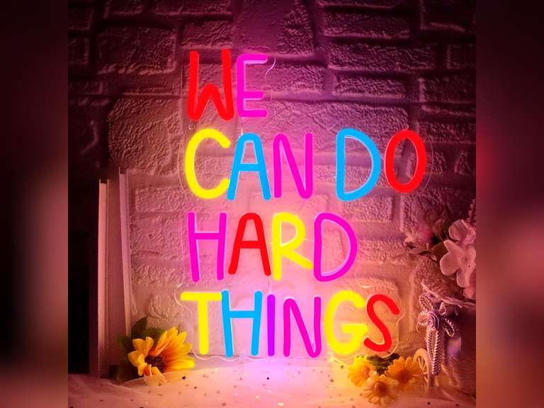 We Can Do Hard Things Neon Sign, Motivational Neon Light USB Dimmable LED Sign, for Inspirational Classroom Office Library Neon Light Kids Wall Art Bedroom Birthday Party Classroom Backdrop Sign 33