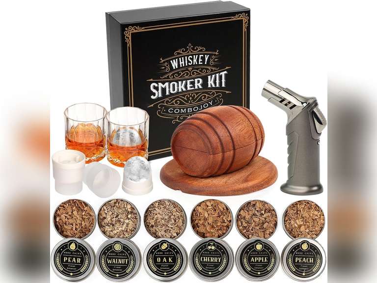 Whiskey Smoker Kit with Torch - 6 Flavors Wood Chips, 2 Glasses, 2 Ice Ball Molds - Cocktail Smoker Infuser Kit, Old Fashioned Drink Smoker Kit, Birthday Bourbon Whiskey Gifts for Men,Dad(NO Butane) 44