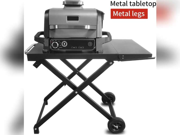 BSARTE METAL Collapsible Grill Stand and Cover Fits Ninja Outdoor XSKSTAND for Woodfire OG701 OG751 (OG700 Series) Grills with Side Shelf, Tissue Holder, Side Handle, Heavy Duty Steel Foldable Stand 240