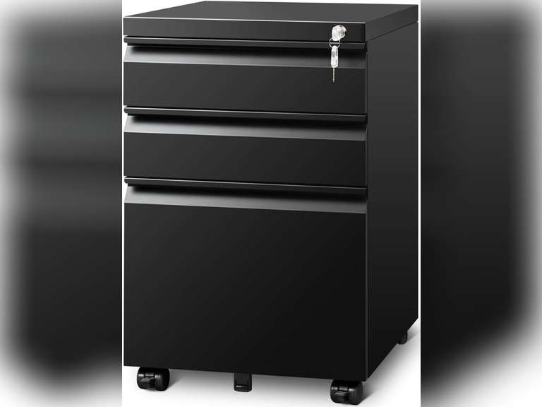 Filing Cabinets for Home Office, Mobile File Cabinet with Lock, 3 Drawer Filing Cabinet for A4/Letter/Legal Size Folder, Fully Assembled Except Casters, Matte Black 80
