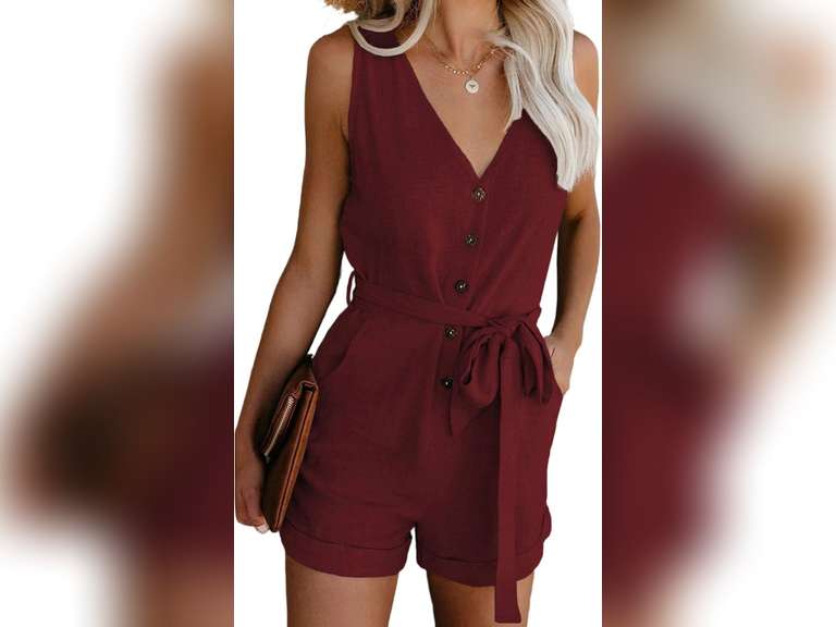 Acelitt Womens Casual Summer Crewneck Ruffle Sleeveless Rompers, Size M 40