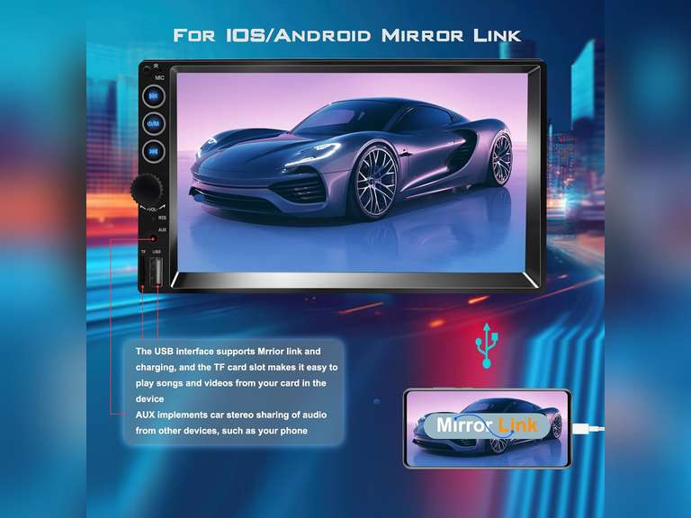 Double Din Car Stereo with Bluetooth,7 Inch Touch Screen Car Stereo,MP5 Car Radio Touchscreen with Backup Camera,Remote Control,Support Mirror Link,USB/TF/AUX/SWC,AM/FM Car Audio Receivers 50
