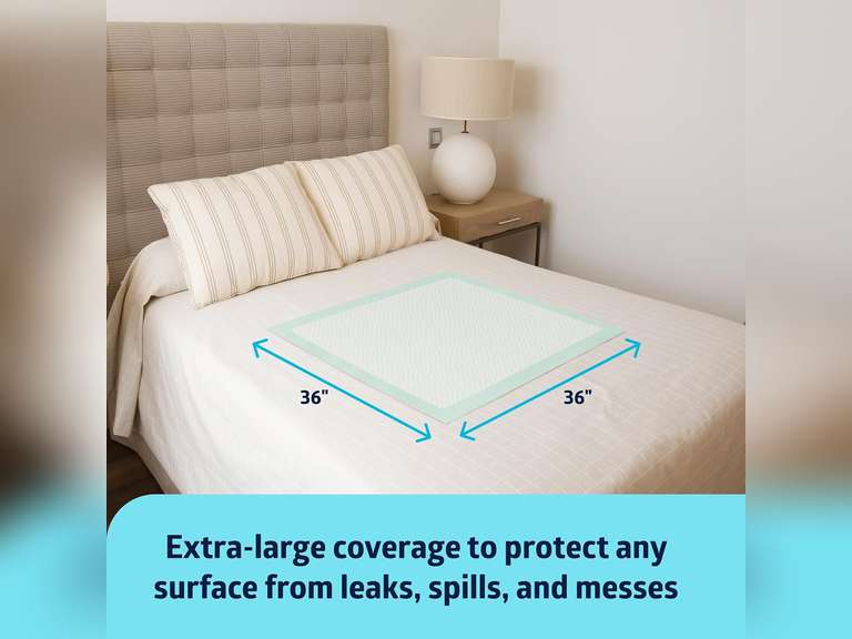 Medline Heavy Absorbency 36" x 36" Quilted Bed Pads, Large Disposable Underpads, 50 Per Case, Fluff and Polymer Core, Great Protection for Beds, Furniture, Surfaces 57