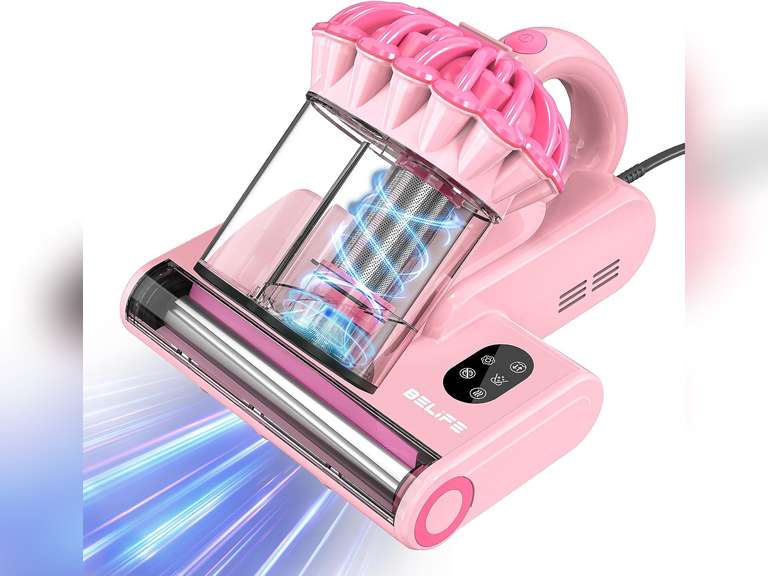 Belife M8 Mattress Vacuum Cleaner, 18Kpa Bed Vacuum Cleaner with UV & Hot Air & High Heating, 550W Powerful Suction Double-Cup Handheld Vacuum Sofa Couch Cleaner for Dust Pillow Crib Pet Hair, Corded 60