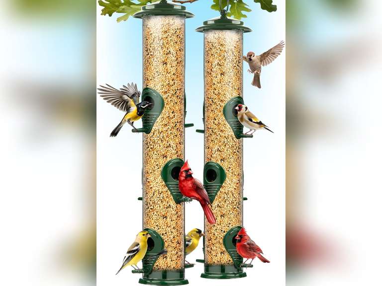 Bird Feeders for Outdoors (Metal, 2 Pack) Hanging Wild Bird Feeder Tubes with 6 Ports, Chew-Proof & Rust-Proof Heavy Duty Design, 16 Inches 27