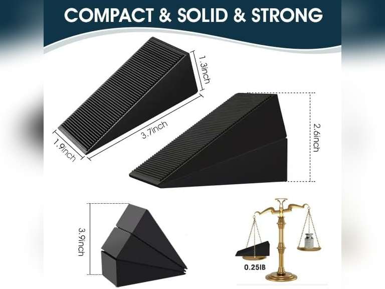 4 Pack Heavy Duty Black Rubber Door Stops - Compact Solid Door Wedge Door Stopper, 1.3 Inches High, Stackable & Non-Slip, This Door Stop Wedge is Suitable for Most Door Gaps. 15