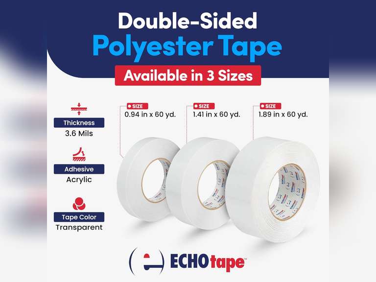 ECHOtape DC-M194A | Double-Sided Polyester Tape | Clear Thin Tape | All Weather/Cold Weather Insulation Mounting Tape | Superior Holding Power | 1.41 in x 60 yd 19