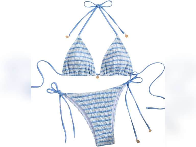 MakeMeChic Women's Halter Triangle Thong Bikini Sets High Cut Swimsuit Bathing Suit Swimwear, XS 26