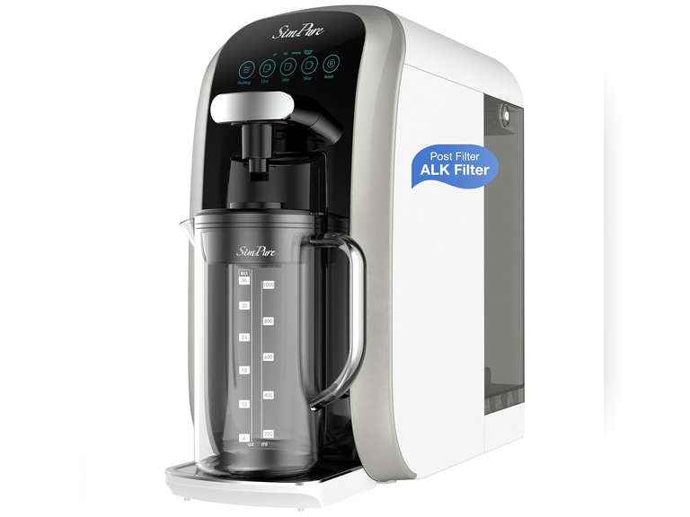 SimPure Y7T-BW-A Countertop Reverse Osmosis Water Filter, NSF/ANSI 58 Certified, 5 Stage RO Water Filtration System with Remineralization pH Balance, Water Purifier with Glass Pitcher, No Installation 300