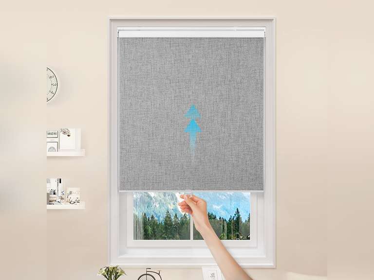 GENIMO 100% Blackout Roller Window Shades, Window Blinds Cordless with Thermal Insulated, UV Protection Fabric, French Door Blinds for Bedroom, Home, Office, Easy to Install, Grey, 31" W X 75" H 42