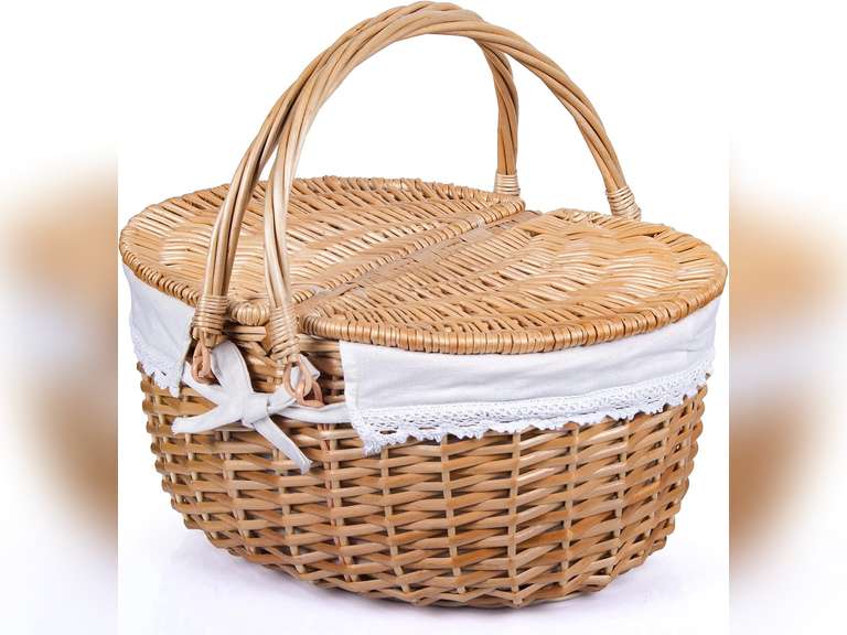 Wicker Picnic Basket with Lid and Handle Sturdy Woven Body with Washable Lining for Easter,Mother's Day,Outdoor Camping 38
