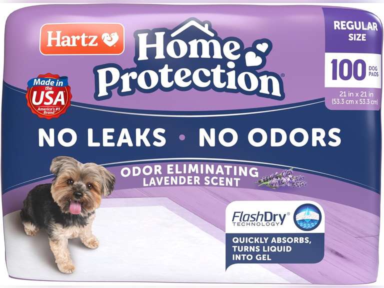 Hartz Home Protection Lavender Scented USA Made Dog Pads, 100 count, Super Absorbent & Won't Leak, Odor Eliminating 35