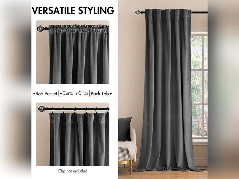 (Similar)Grey Velvet Curtains 84 inches 2 Panels - Luxury Blackout Curtains for Bedroom Living Room Thermal Insulated Super Soft Window Drapes Rod Pocket & Back Tab, W52 x L84 inches 46