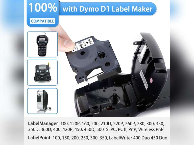 6-Pack Dymo D1 Label Tape 45013 Black on White 1/2 Inch x 23 Feet Compatible for DYMO LabelManager 160 280 210D 360D 420P Wireless PnP 220P 260P 500TS 450DUO 14