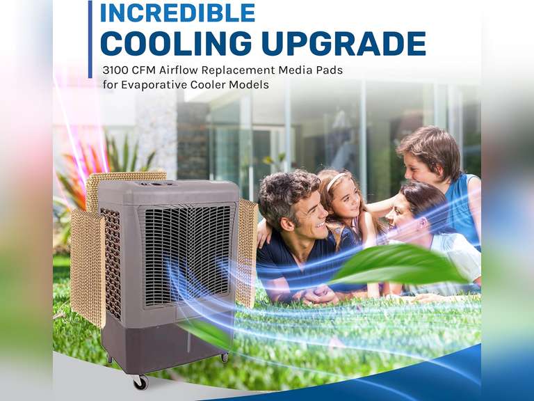 Hessaire Replacement Evaporative Cooler Pads - Swamp Cooler Replacement Pads Corrugated Build - Low Odor Xel50 Media Evaporative Cooling Pad for 1300 CFM Cooler Fan - 3 Panels, 21.75 x 10 & 18 42
