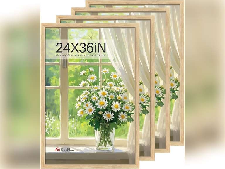 24x36 Poster Frame 4 Pack, Natural Oak Wood, Wall Gallery Picture Frame 130