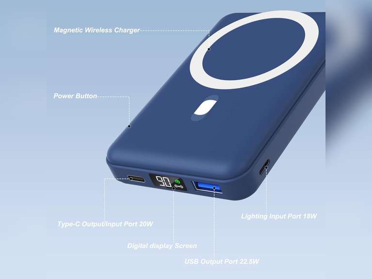 AOGUERBE Magnetic Power Bank, 10000mAh Foldable Wireless Portable Charger with USB-C Cable LED Display, for Mag-Safe Battery Pack 22.5W PD Fast Charging for iPhone 16/15/14/13/12 Pro/Pro Max/Plus/Mini 27