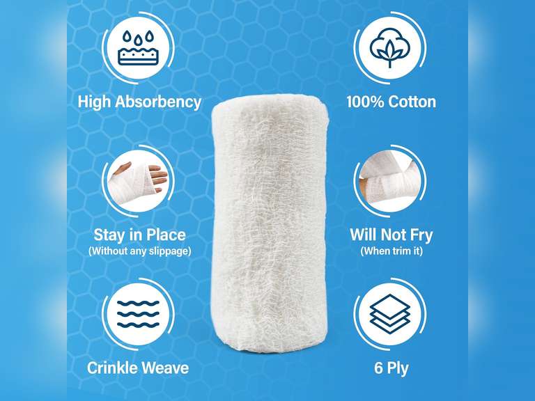 Gauze Rolls-kerlix Cotton Gauze Bandage Rolls -6 ply-STERILE - 4 Inches X 12 feet -Extra Absorbency - Medical Gauze Bandage -6 Rolls - Latex Free -Each roll Individual Wrapped-Hospital Grade Quality 18