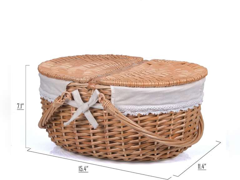 Wicker Picnic Basket with Lid and Handle Sturdy Woven Body with Washable Lining for Easter,Mother's Day,Outdoor Camping 38