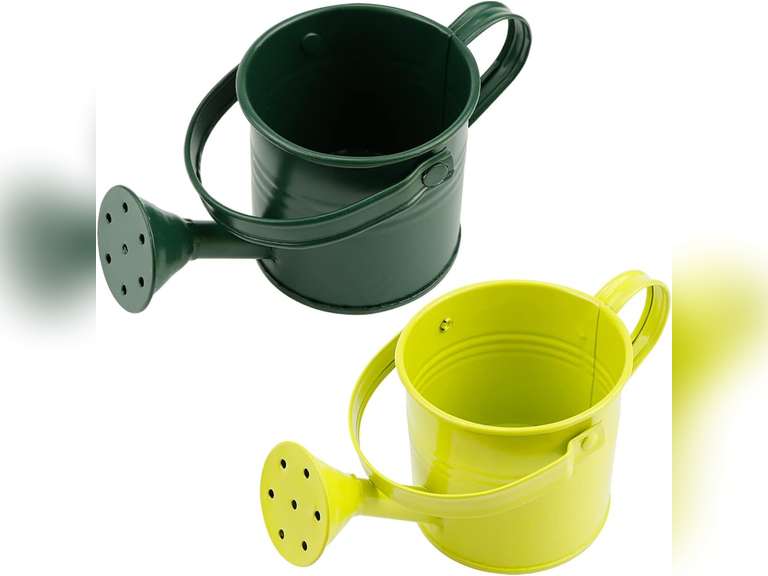 2Pcs Mini Sprinkler Bucket Kids Gardening Water Pot Metal Watering Can for Outdoor and Indoor House Plants, Dark Green/Light Green Cute Watering Can 13