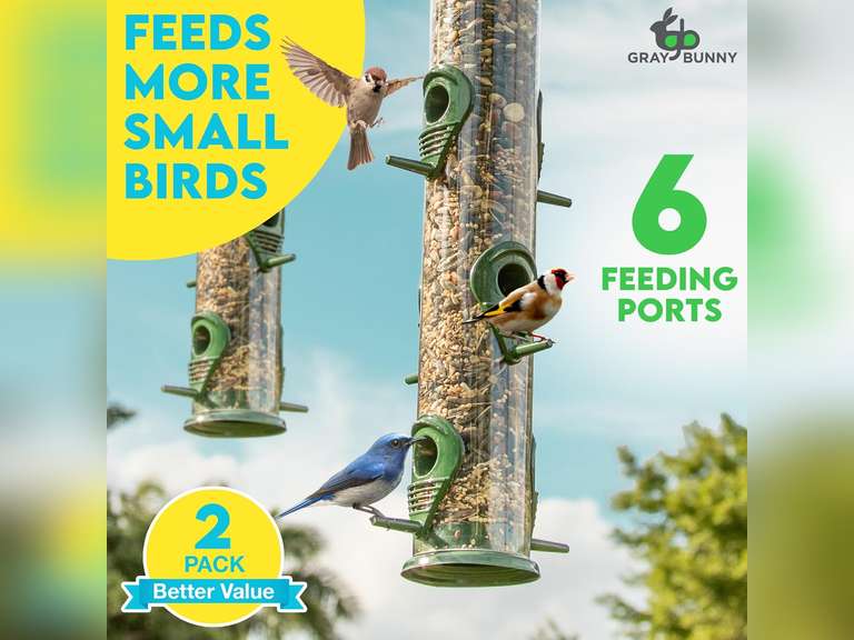 Bird Feeders for Outdoors (Metal, 2 Pack) Hanging Wild Bird Feeder Tubes with 6 Ports, Chew-Proof & Rust-Proof Heavy Duty Design, 16 Inches 27