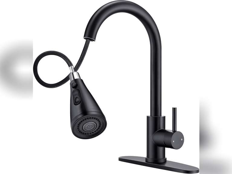 Black Kitchen Sink Faucet High Arc Single Handle Kitchen Faucet with Pull Down Sprayer,Commercial Modern rv Stainless Steel Faucet (Black) 28