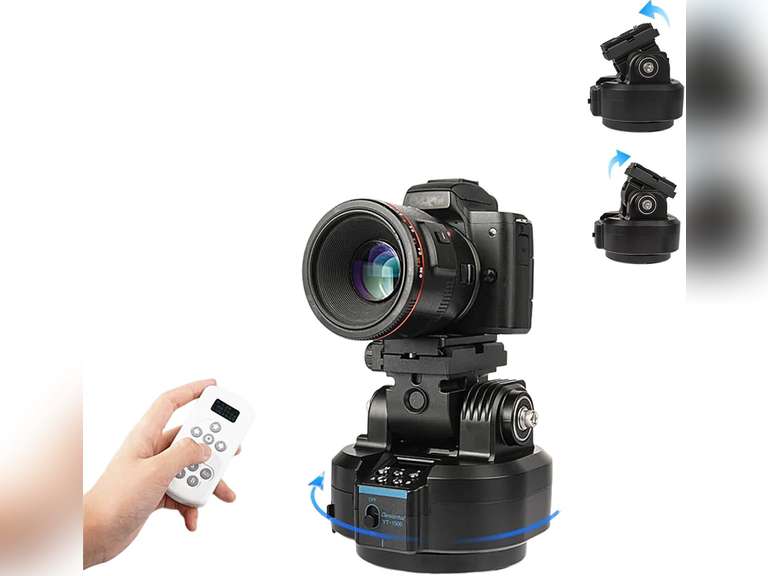 YT-1500 Auto Motorized Rotating Panoramic Head with Remote Control Support 2kg 70.5 Ounce Camera Phone Pan Tilt Video Tripod Head Stabilizer 109