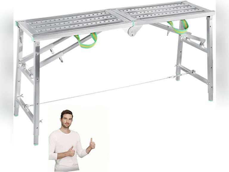 Scaffolding Equipment, Portable Folding Scaffolding, Multipurpose Work Platform Scaffold Tower Ladder Stool Work Bench, 882 Lbs Load, Galvanized Steel (Size : 5.91ft) 113