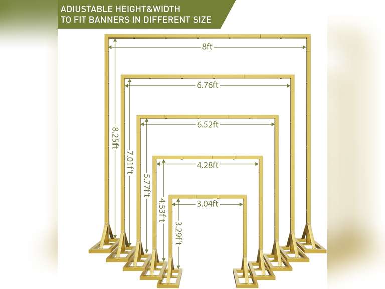 8.2FT Heavy Duty Adjustable Backdrop Stand Kit - Square Wedding Arch & Balloon Arch for Photo Booth Background, Baby Shower, Birthday Party Decorations (Portable Frame) (Gold,8.2X 8FT) 57