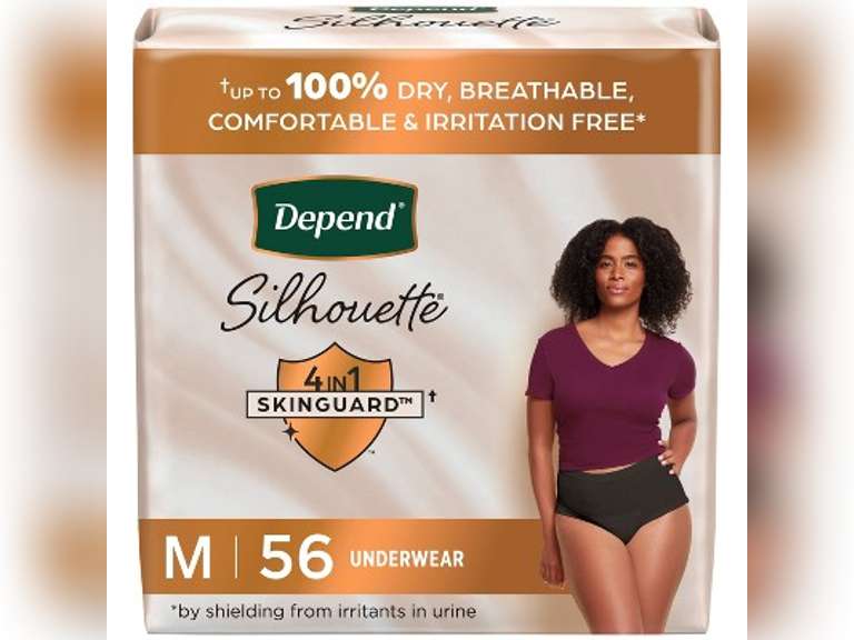 Depend Silhouette Incontinence & Postpartum Underwear for Women - Maximum Absorbency - M - Black - 56ct 53