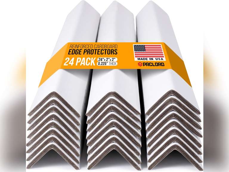 24" x 2" x 2" Reinforced Cardboard Edge Protectors, White (Pack of 24) 0.225" Thick Extra Heavy-Duty Cardboard Corner Protectors American Quality V-Board Pallet Edge Protectors 40