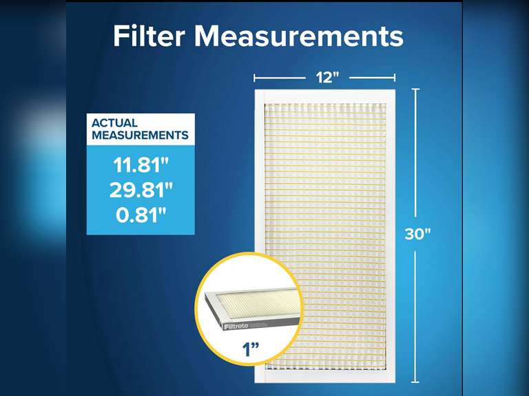 Filtrete 12x30x1 Air Filter, MPR 300, MERV 5, Clean Living Basic Dust 3-Month Pleated 1-Inch Air Filters, 6 Filters 40