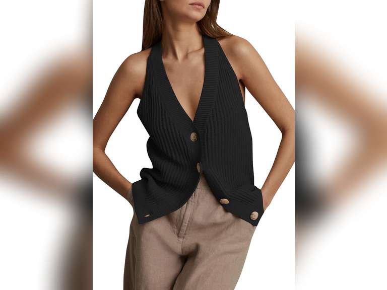 Women Sweater Vest Tops Sleeveless Button Down V Neck Knit Tank Top Slim Casual Cardigan Vest, XL 27