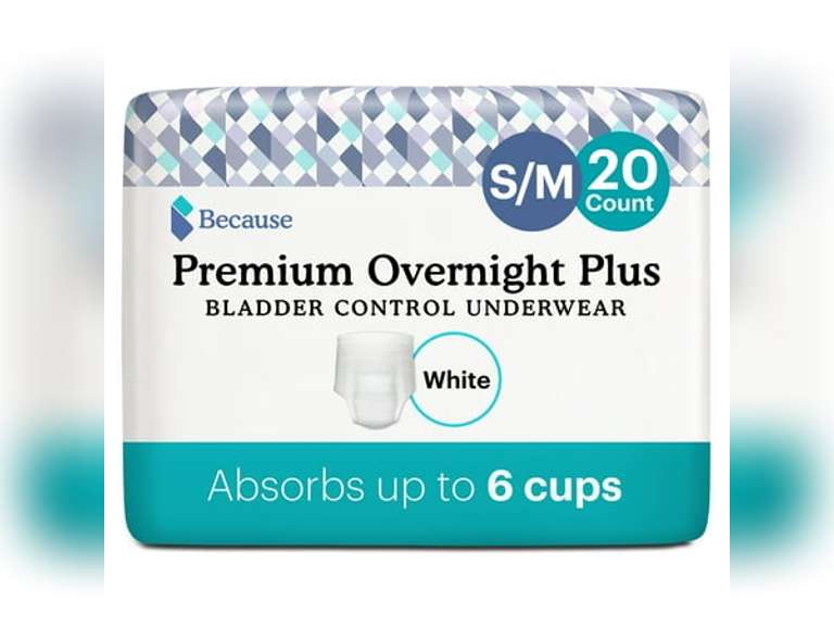 Because Premium Overnight Plus Incontinence Underwear - White, S/M, 20 Ct 26