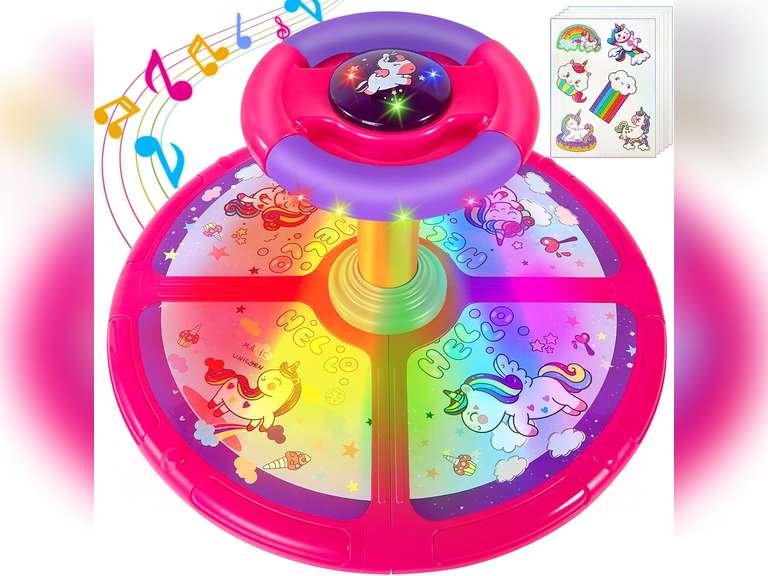 Unicorn Sit and Spin, GODELAIF Sit and Spin Toy 360 Spinning Stool Seat Sensory Toys Christmas Birthday Gift with Music & LED Lights for Toddlers Girls 2, 3, 4, 5 Years Old 46