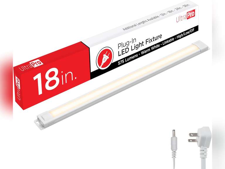 UltraPro 18 inch Plug-in Linkable Under Cabinet Lights, High/Low/Off, Warm White Light (2700K), LED Under Cabinet Lighting, Under Counter Lights for Kitchen, 44106 34