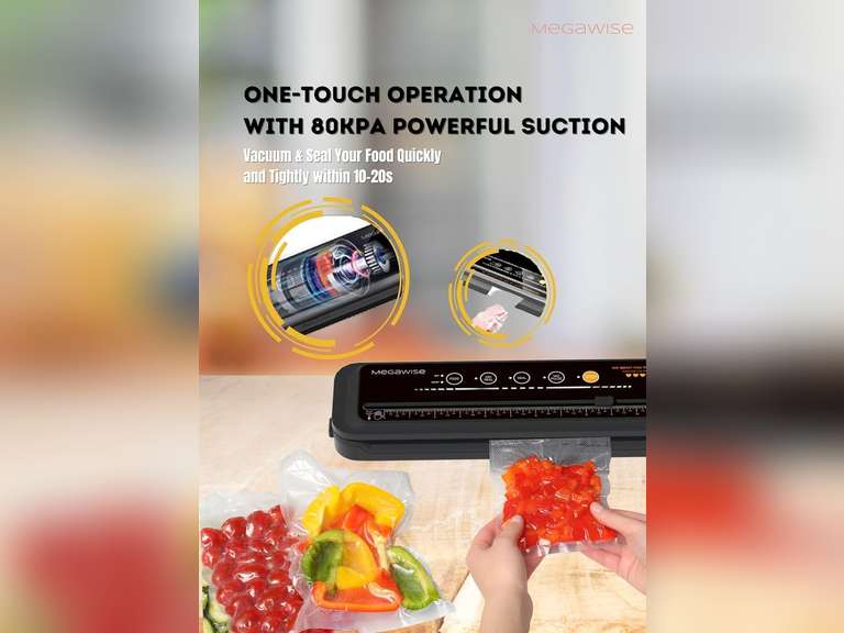 MegaWise Powerful and Compact Vacuum Sealer Machine One-Touch Automatic Food Sealer 28