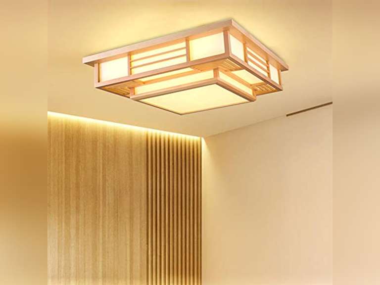TFCFL Wood Square Tatami Ceiling Light Fixture, Japanese Style LED Light with Remote Ceiling Hanging Flush Mount Loft Close to Ceiling Lamp for Living Room Bedroom (Style 3-45 x 45 x 13CM) 68