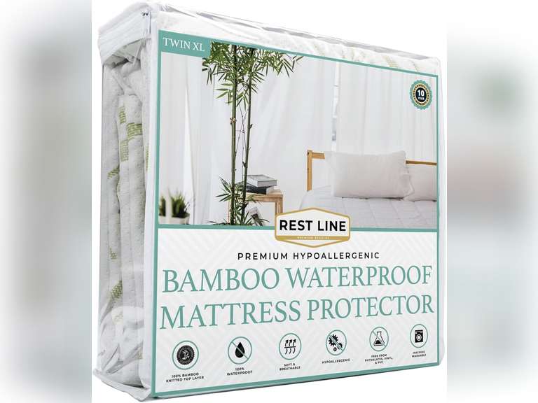 Rest Line Premium Bamboo Waterproof Mattress Protector TwinXL Size 39X80 - 100% Viscose from Bamboo, Hypoallergenic, Cooling Mattress Pad Cover, Soft & Breathable Fitted Sheet Style up to 18" Deep (similar model) 40