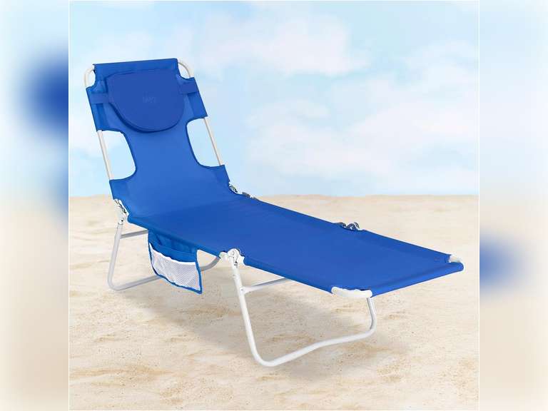 WEJOY Tanning Beach Chair with Face Arm Hole Folding Patio Chaise Lounge Chair with Adjustable Backrest,Padded Pillow, Side Pocket,Carry Strap for Outside Patio Poolside Lawn Camping Sunbathing Blue+face Hole 80