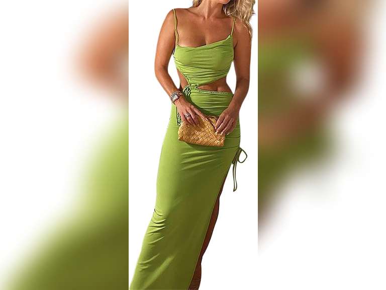 Seyumixi Women Hollow Out Long Dress Bodycon Backless Maxi Dress V Neck Spaghetti Strap Cocktail Dress S 16
