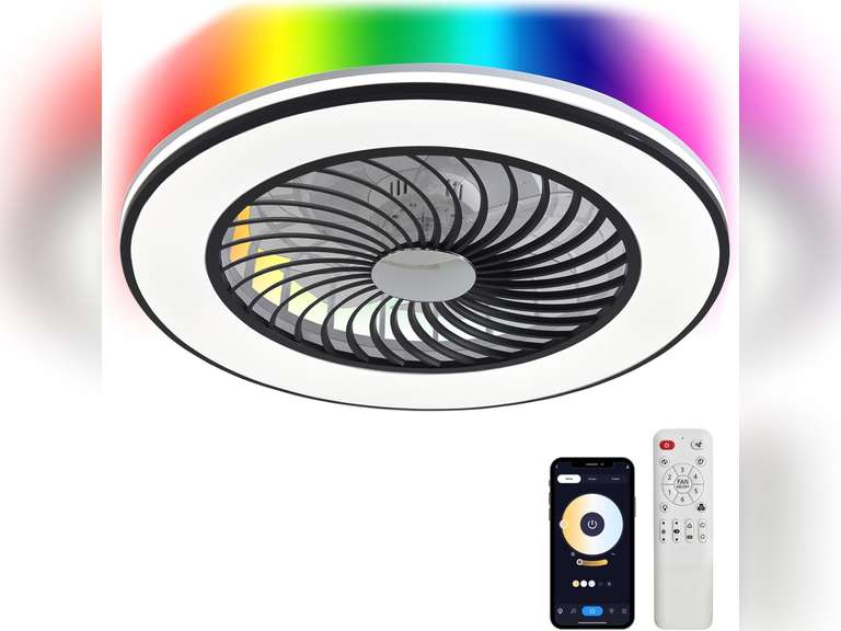 Low Profile Ceiling Fans with Lights, 22 Caged Modern Flush Mount Ceiling Fan with LED Light, Housing Finish Black, RGB Back Light (similar model) see pictures 160