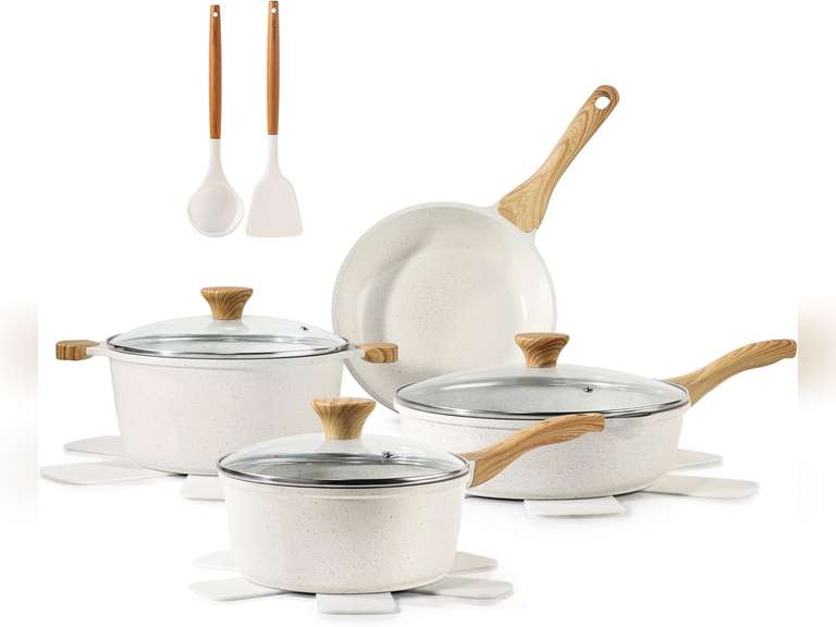 SENSARTE Nonstick Ceramic Cookware Set 13-Piece, Healthy Pots and Pans Set, Non-toxic Kitchen Cooking Set with Stay-Cool Handles, Silicone Tools and Pot Protectors, PFAS and PFOA Free 100