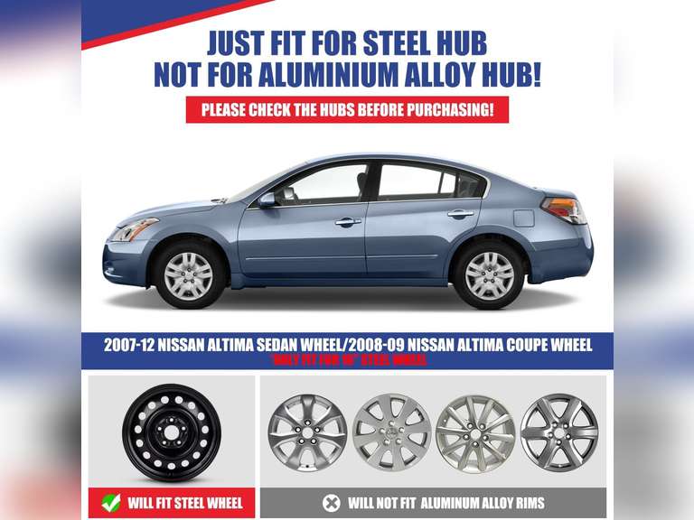 16 Inch Hubcaps Set of 4 Silver Chrome Wheel Rims Cover R16 for Nissan Altima 2007-2012 & for Nissan Altima Coupe 08-09, ABS & PC Material Wheel Covers Bolt On Fit for Steel Wheels Auto Accessories 56