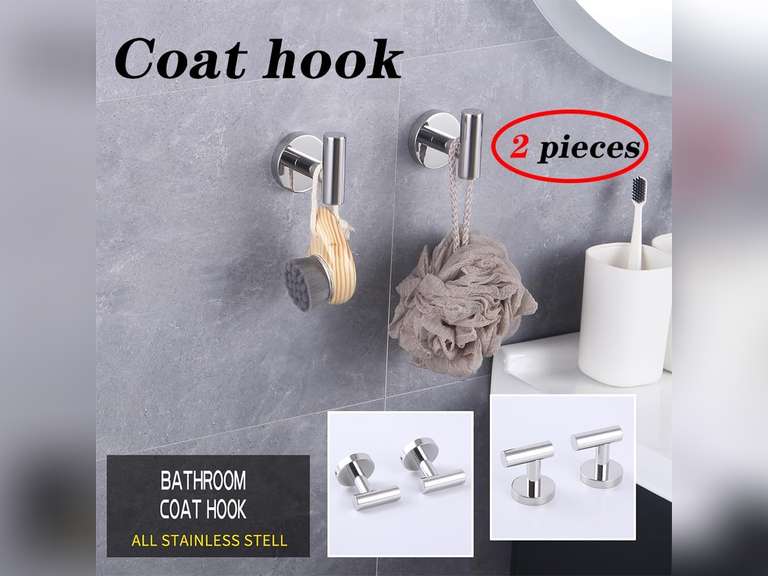 GERZWY Bath Towel Hook SUS 304 Stainless Steel Coat/Robe Clothes Hook for Bath Kitchen Modern Hotel Style Wall Mounted 2 Pack Polished Chrome AG-1107B-JG 17