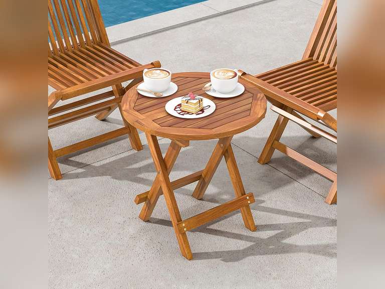 YITAHOME Teak Wood Outdoor Side Table, Patio Folding Round End Table with Metal Buckles and X-Frame, Outdoor Bistro Table Ideal for Backyard Patio Garden Living Room Kitchen, Easy to Carry 41